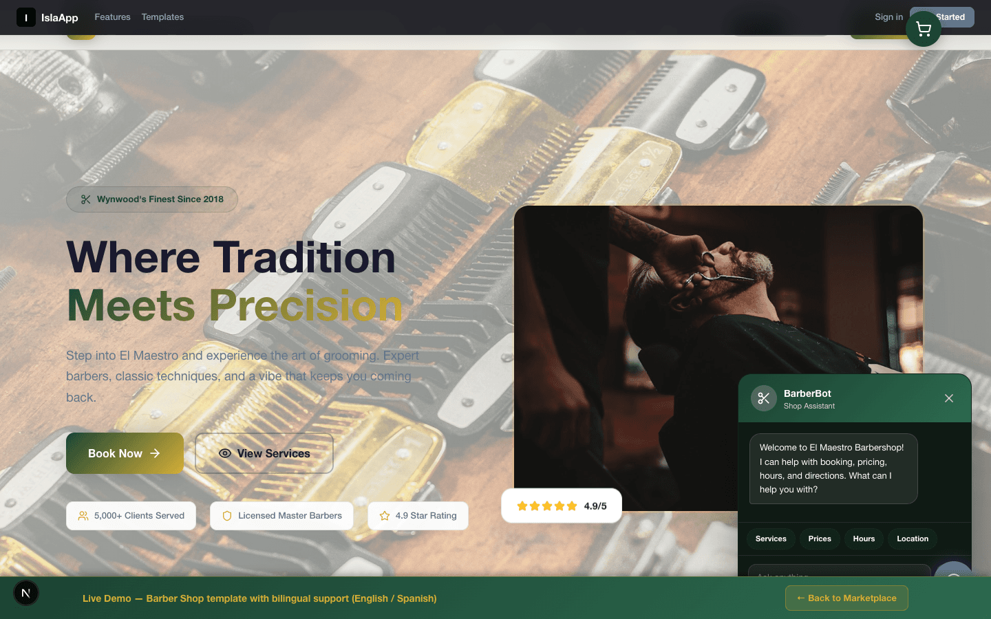 AI editor customizing a barber shop template